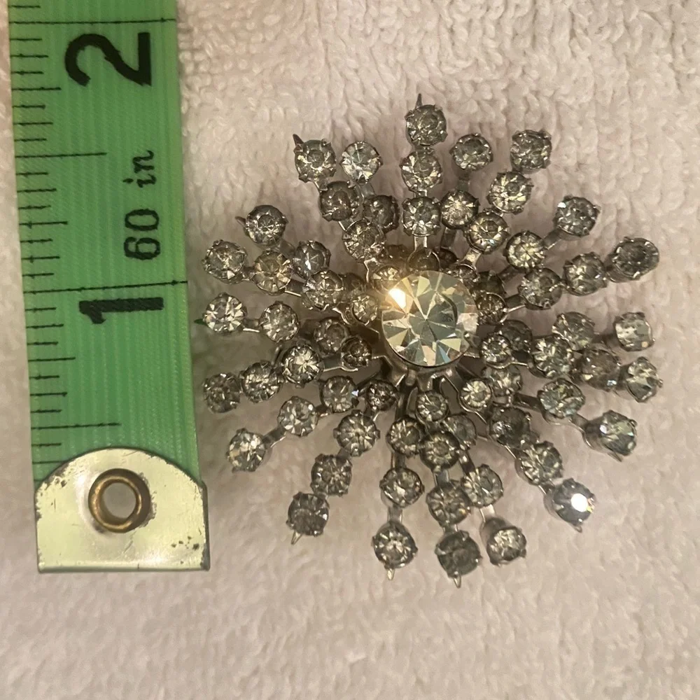 Vintage Coro clear rhinestone crystal starburst brooch marked